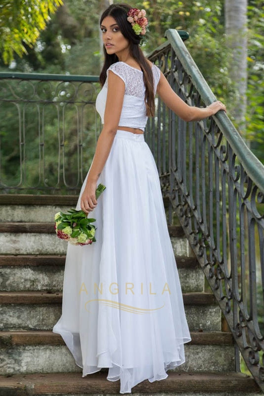 A-Line Two-Piece Lace Top Chiffon Wedding Dresses