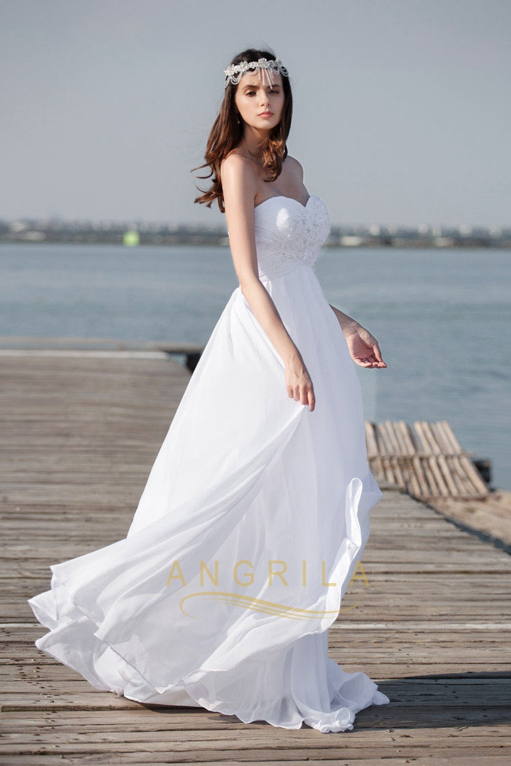 Strapless Sleeveless Long Chiffon Bridal Beach Wedding Dresses