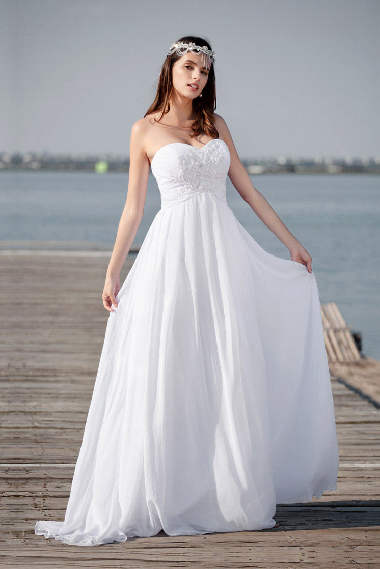 Strapless Sleeveless Long Chiffon Bridal Beach Wedding Dresses