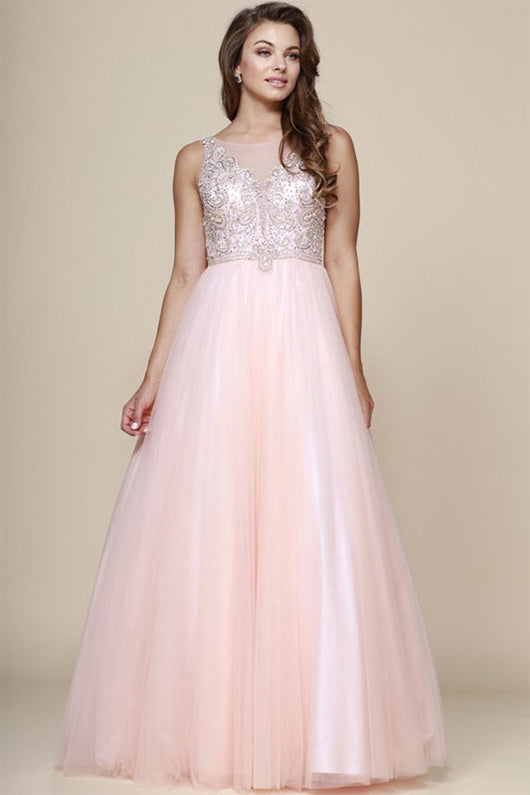 Sequins Sleeveless Beading Long Tulle Formal Prom Dresses