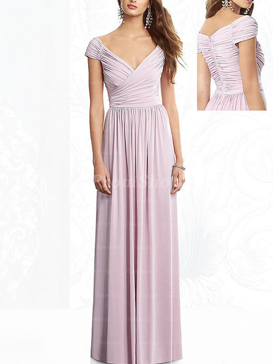 Sheath/Column Off-the-Shoulder Floor-Length Chiffon Prom Dresses With Ruffle