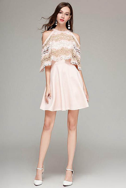 A-Line Classy Lace Jewel Neckline Short Homecoming Dresses