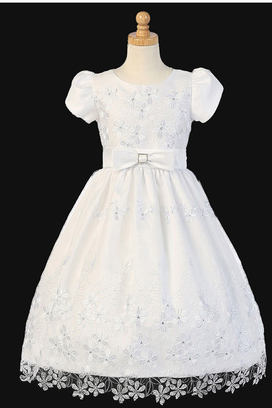 Floral Tea-length Flower Girl Dresses with  Bow(s)