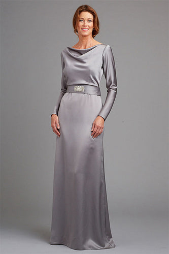 Sheath/Column Cowl Neck Mother of the Bride Dress with Long Sleeves