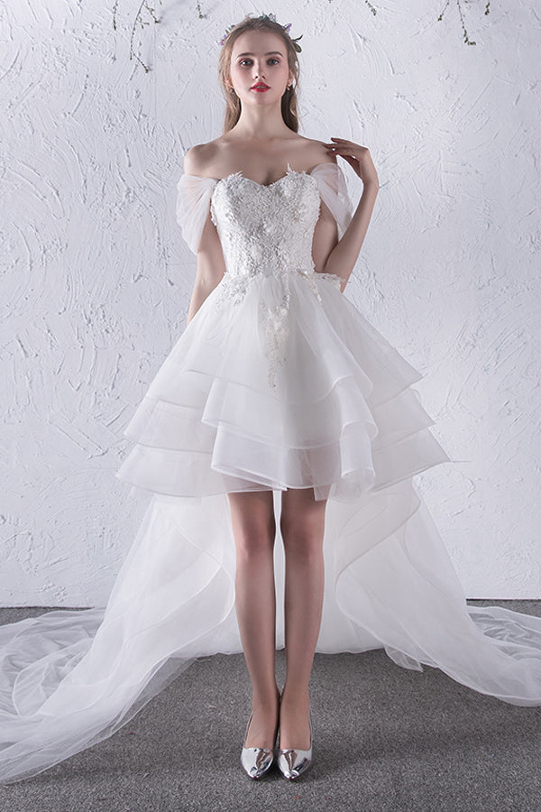 Tulle Sweetheart Neckline Cap Sleeves Wedding Dresses