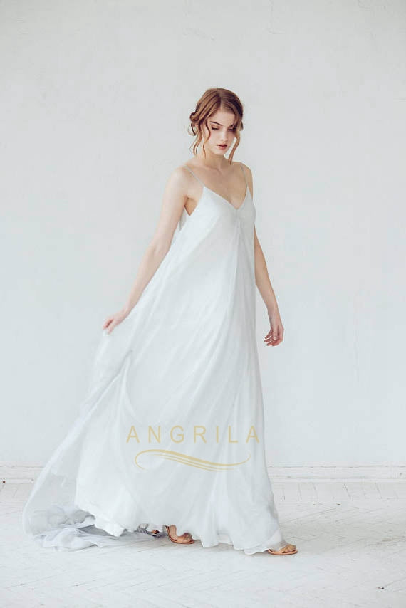 A-line Spaghetti Straps V-neck Long Maternity Wedding Dresses