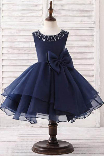 A-line/Princess Sleeveless Organza Flower Girl Dresses with Bow(s)