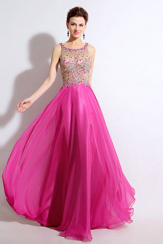 A-line/Princess Sleeveless Beading Chiffon Long Formal Prom Dresses