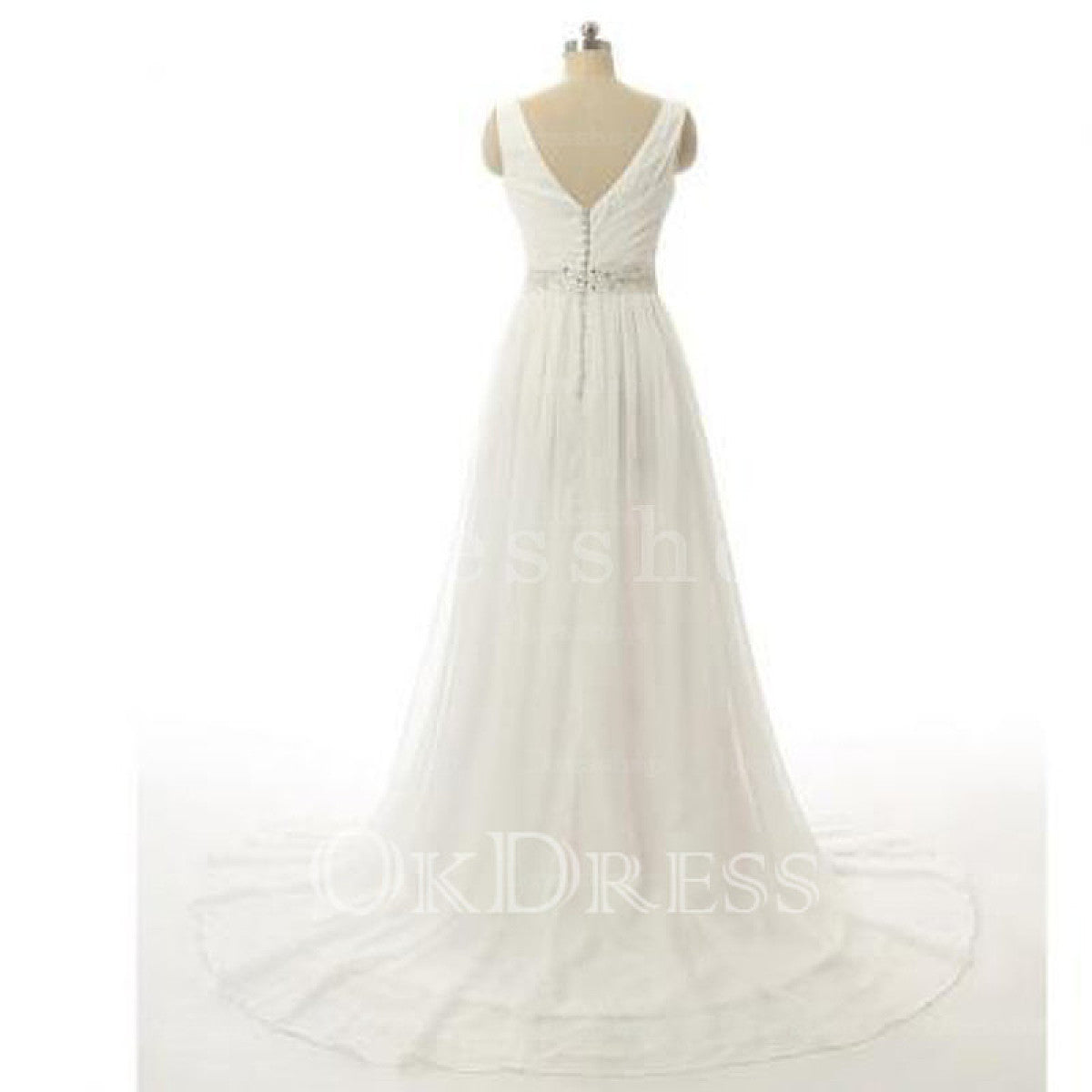 Ball-Gown/Princess V-neck Chapel Train Tulle Wedding Dress With Ruffle Beading