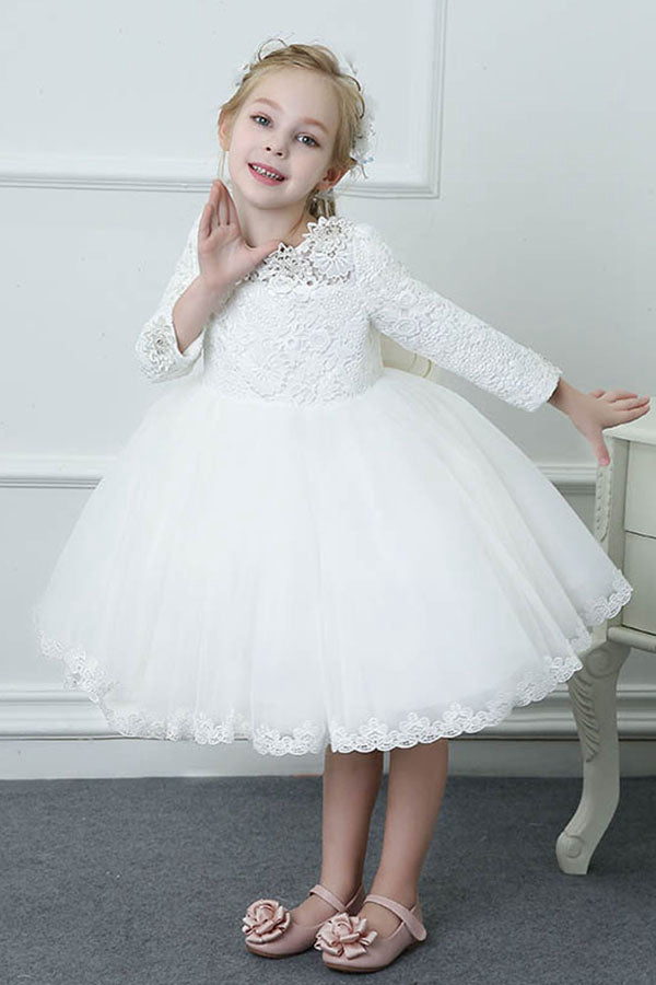 Long Sleeves Knee-length Lace & Tulle Flower Girl Dresses