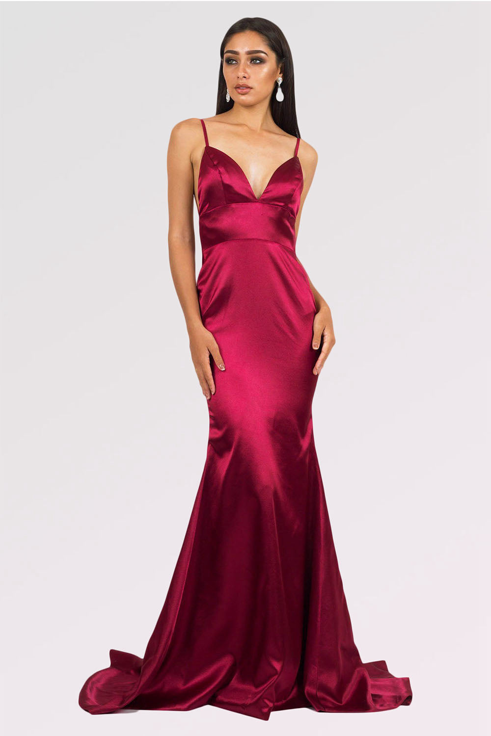 Long Mermaid V-neck Satin Backless Prom Dresses