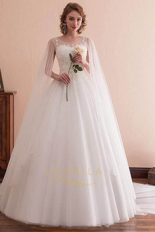 Fantastic Tulle A-Line Wedding Dresses with Lace Appliques