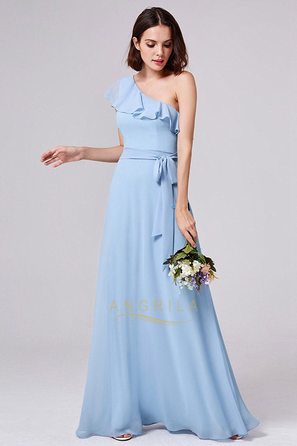 One-shoulder A-line/Princess Long Chiffon Bridesmaid Dresses