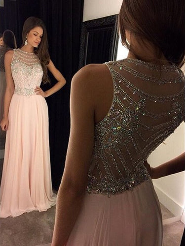 Shining Beading A-line Zipper Up at Side Floor-length Chiffon Prom Dresses