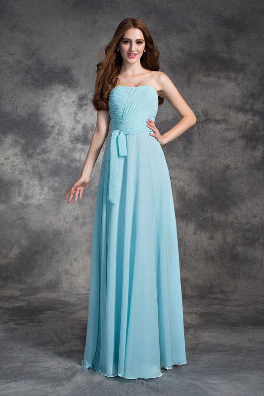 Long Straight Strapless Chiffon Bridesmaid Dresses