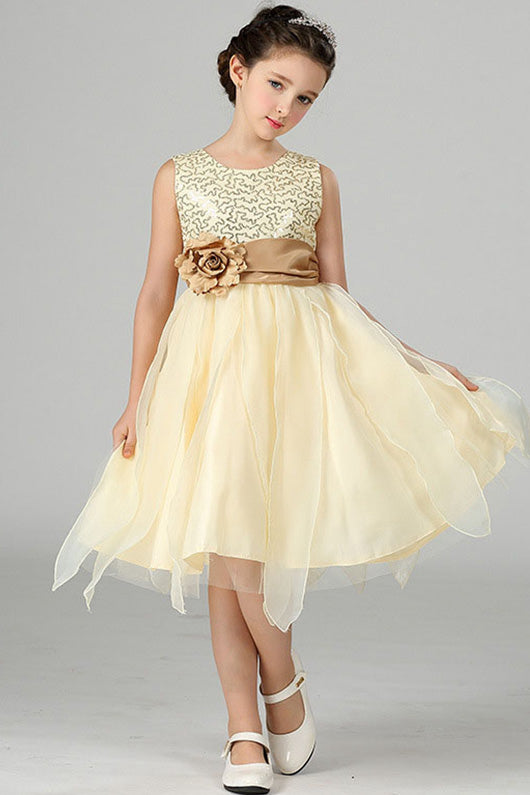 A-line Sequined Top Bodice Knee-length Flower Girl Dresses