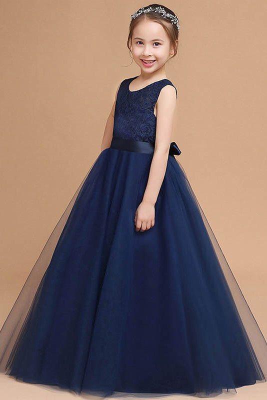 A-line Floor-length Sleeveless Tulle Flower Girl Dress