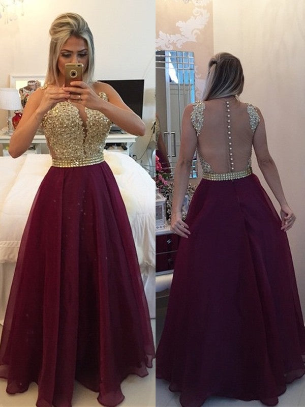 Enchanting A-line Sleeveless Lace Appliques Beading Long Prom Dresses