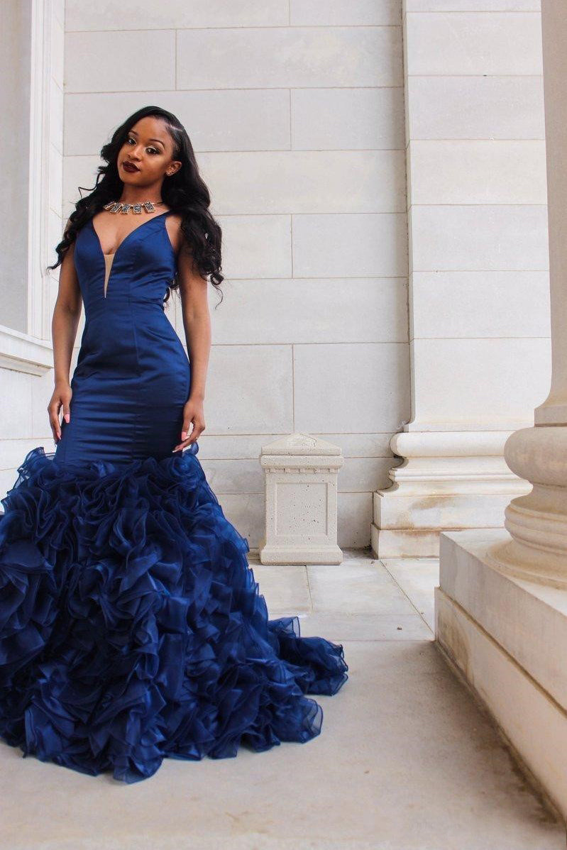 Custom Mermaid V-Neck Prom Dresses