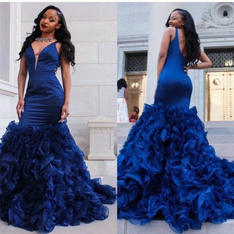 Custom Mermaid V-Neck Prom Dresses