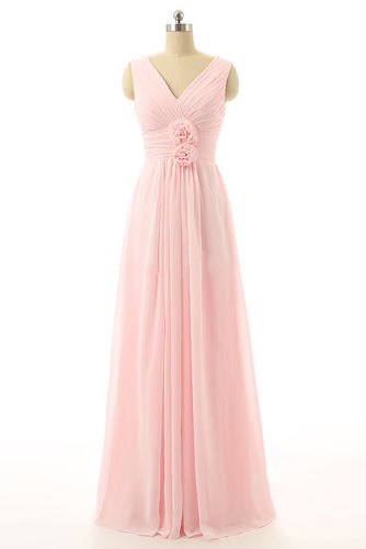 V-Neck Chiffon with Flower(s) Bridesmaid Dresses