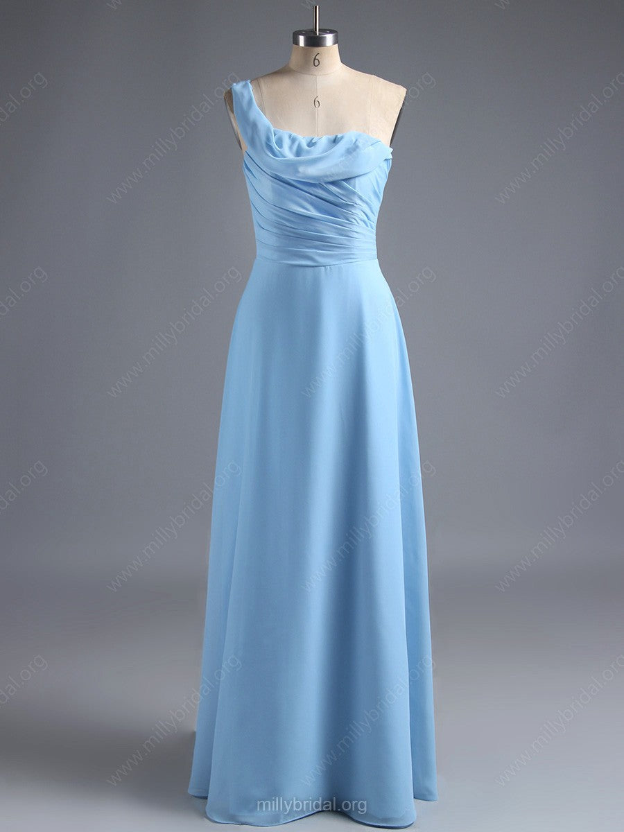 Chiffon Ruffles One-Shoulder Bridesmaid Dress