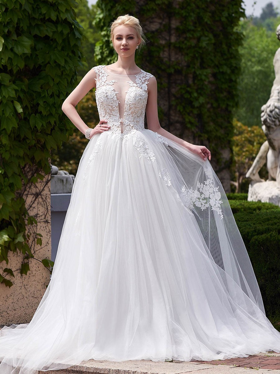 Sleeveless Applique Bridal Wedding Dresses