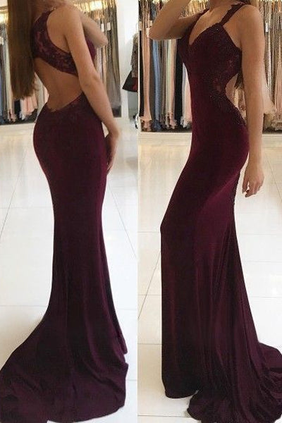 Trumpet/Mermaid V-neck Appliques Prom Dresses